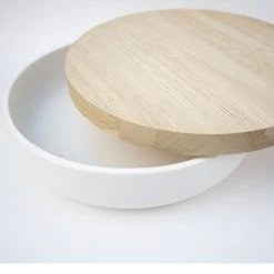 Pottery Bowl In Ceramic With Oak Lid -Furniture & Decoration Shop vessel12